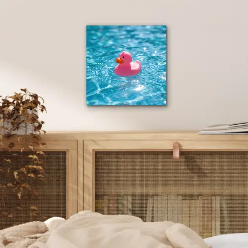 Badeend - Dobberend - Roze aluminium wit klein -sfeer3