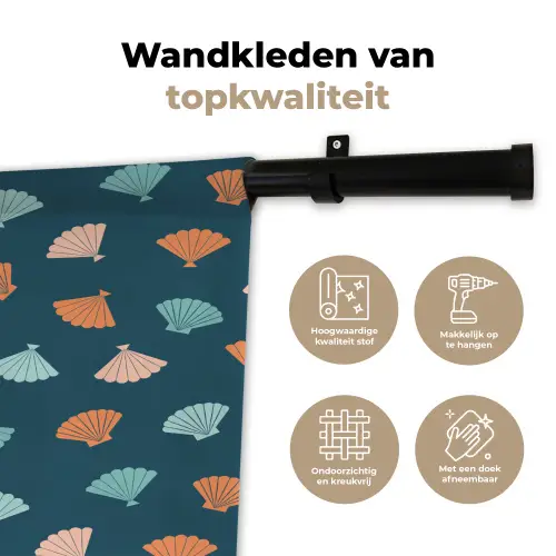 Zee - Dieren - Donkerblauw - Schelpen Wandkleed katoen klein 269 -sfeer2