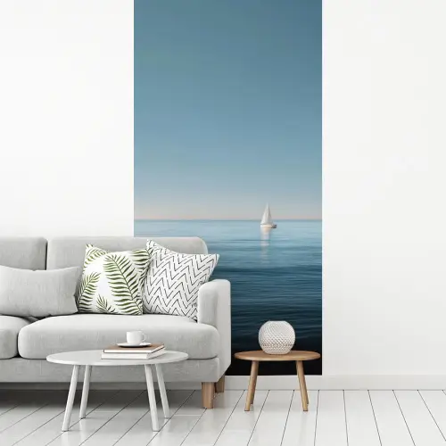 Zeilbootje - Kalme zee - Helderblauwe hemel fotobehang vinyl groot -woonkamer