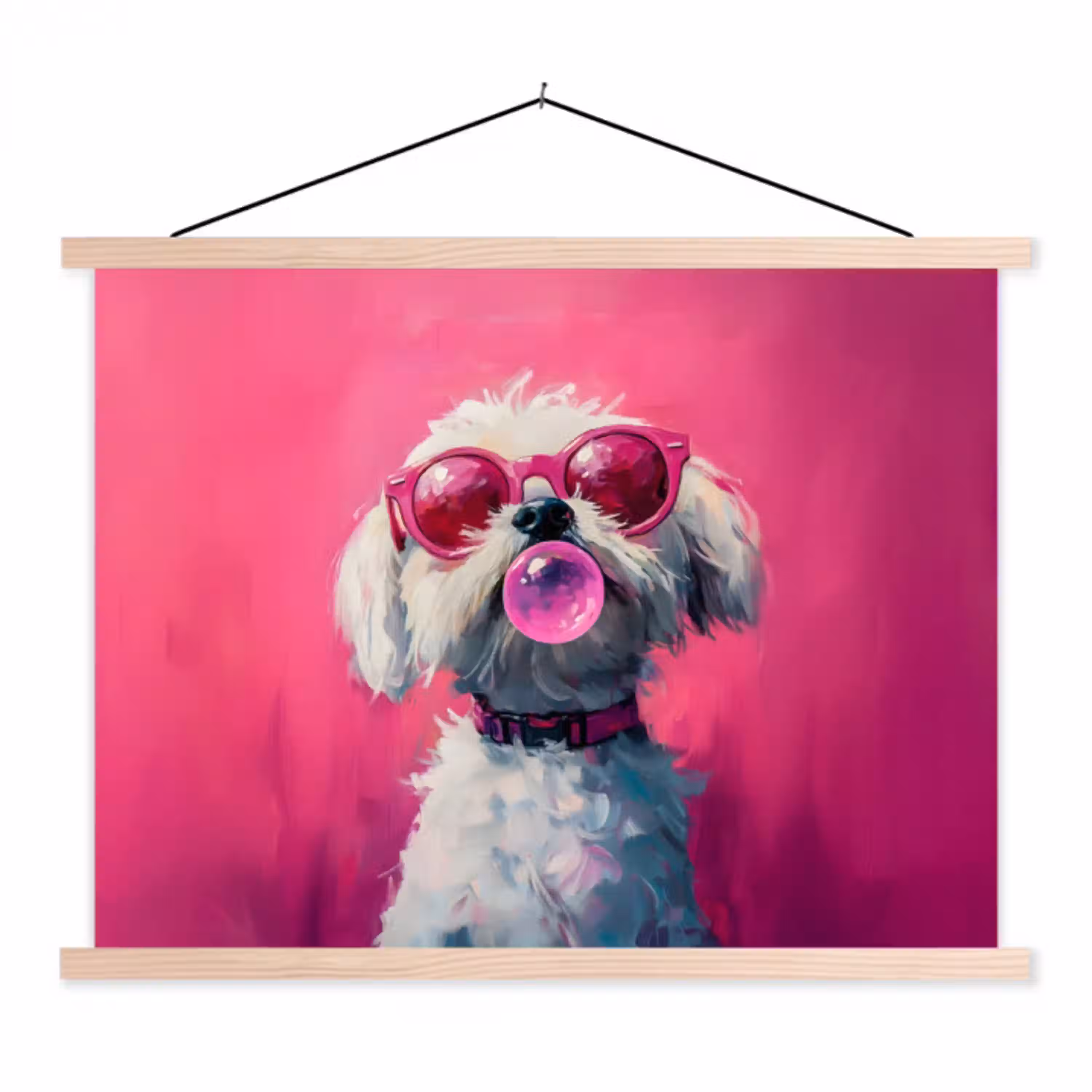 Pink - Hond - Bubbel textielposter latten blank klein -3d