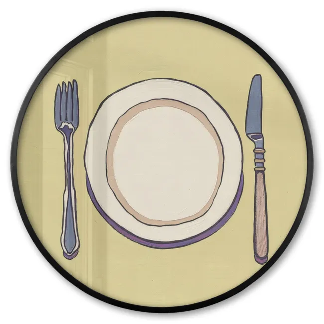 Ronde fotolijst - Illustratie - Bord - Bestek - Beige