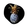 Ananas - Bloemen patroon - Goud - Delftsblauw Wandcirkel Organisch Aluminium middel -3d