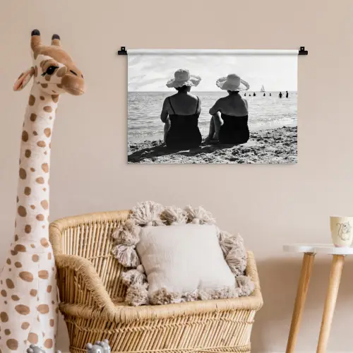 Vrouwen - Zonnehoed - Strand - Zwart - Wit Wandkleed katoen klein -wsfeer5_kind