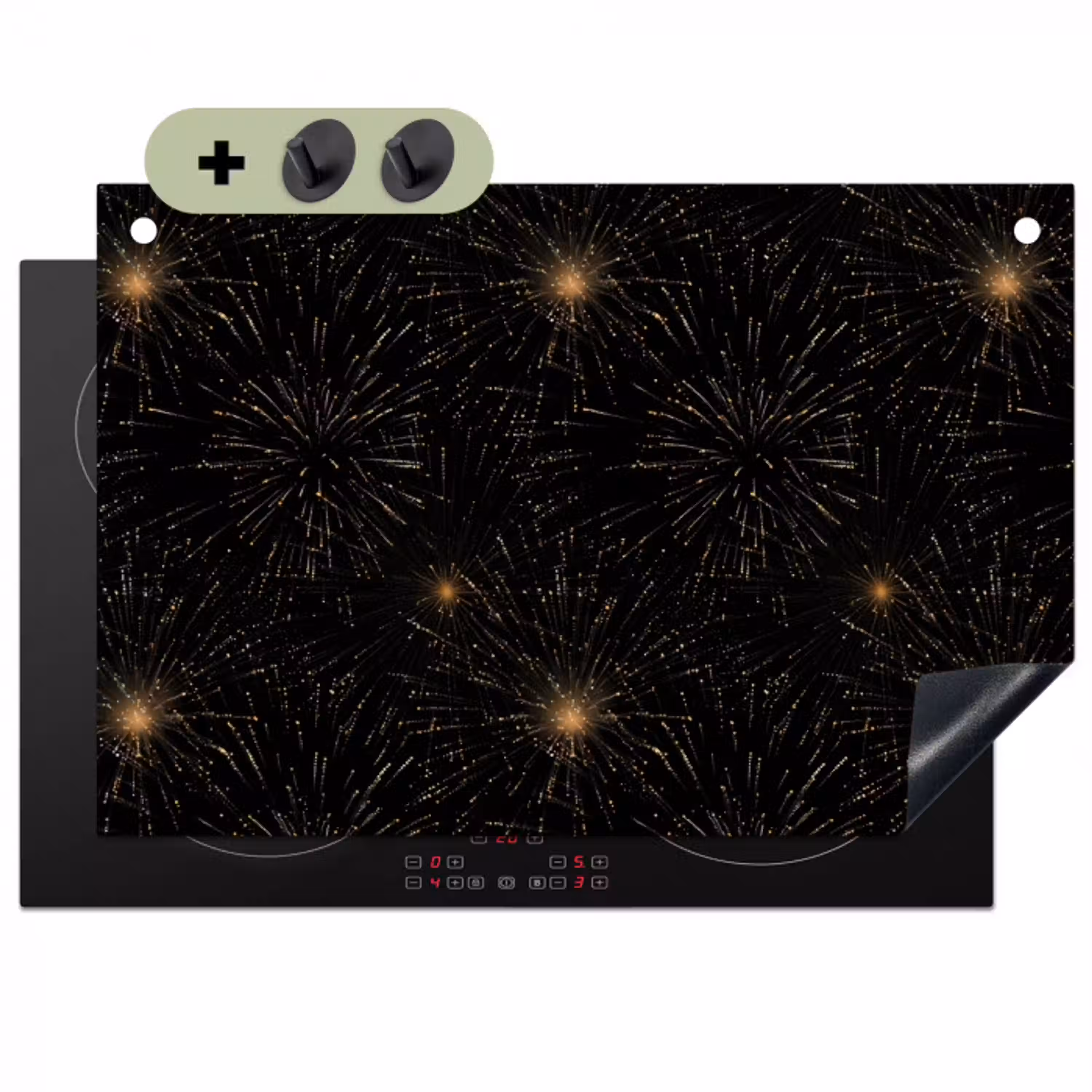 Vuurwerk - Patroon - Feestelijk - Goud - Zwart Inductie beschemer met haakjes klein 777 -3d