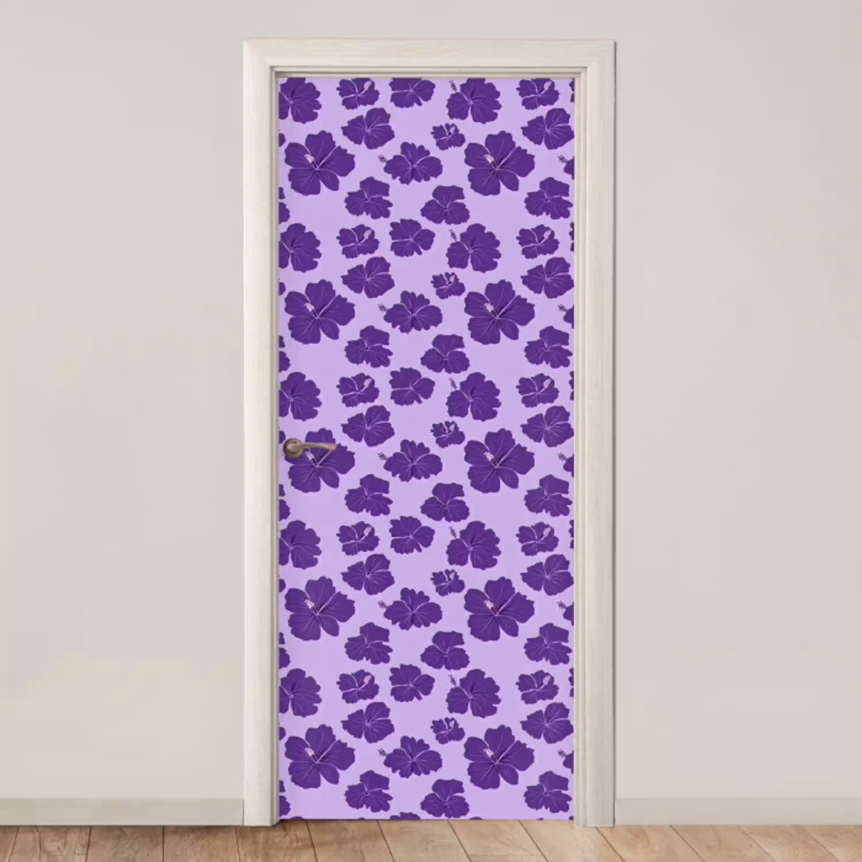 Hibiscus - Bloemen - Paars deurposter klein 289 -3d_beige