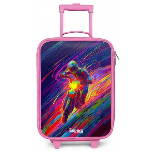 Crossmotor - Neonkleuren - Lijnen - Helm Kinderkoffer - Roze klein -zz3dotto