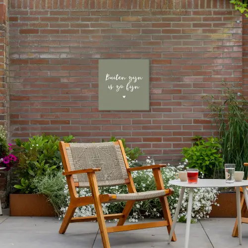 Tekst - Buiten zijn is zo fijn - Zomer - Spreuken Tuinposter op houten frame 2 cm dik klein -sfeer3