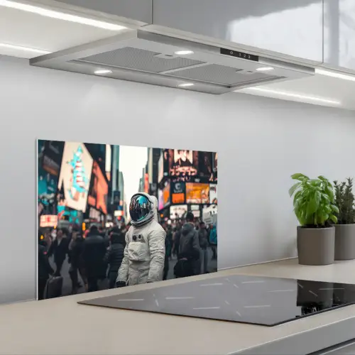 Stad - Mensen - Astronaut - Wit keuken achterwand spatscherm klein -3d_schuin