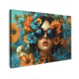 Vrouw - Bloemen - Oranje - Blauw - Modern canvas 2cm klein -z3d
