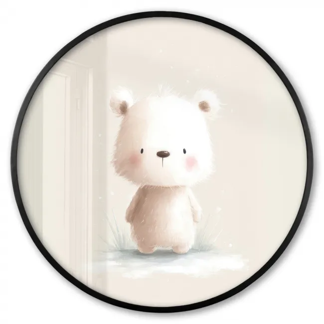Photo Frame Round - Bear - Snowflake - White - Fluffy