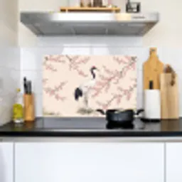 Aziatisch - Kraanvogel - Beige Inductie beschemer met haakjes klein -sfeer2
