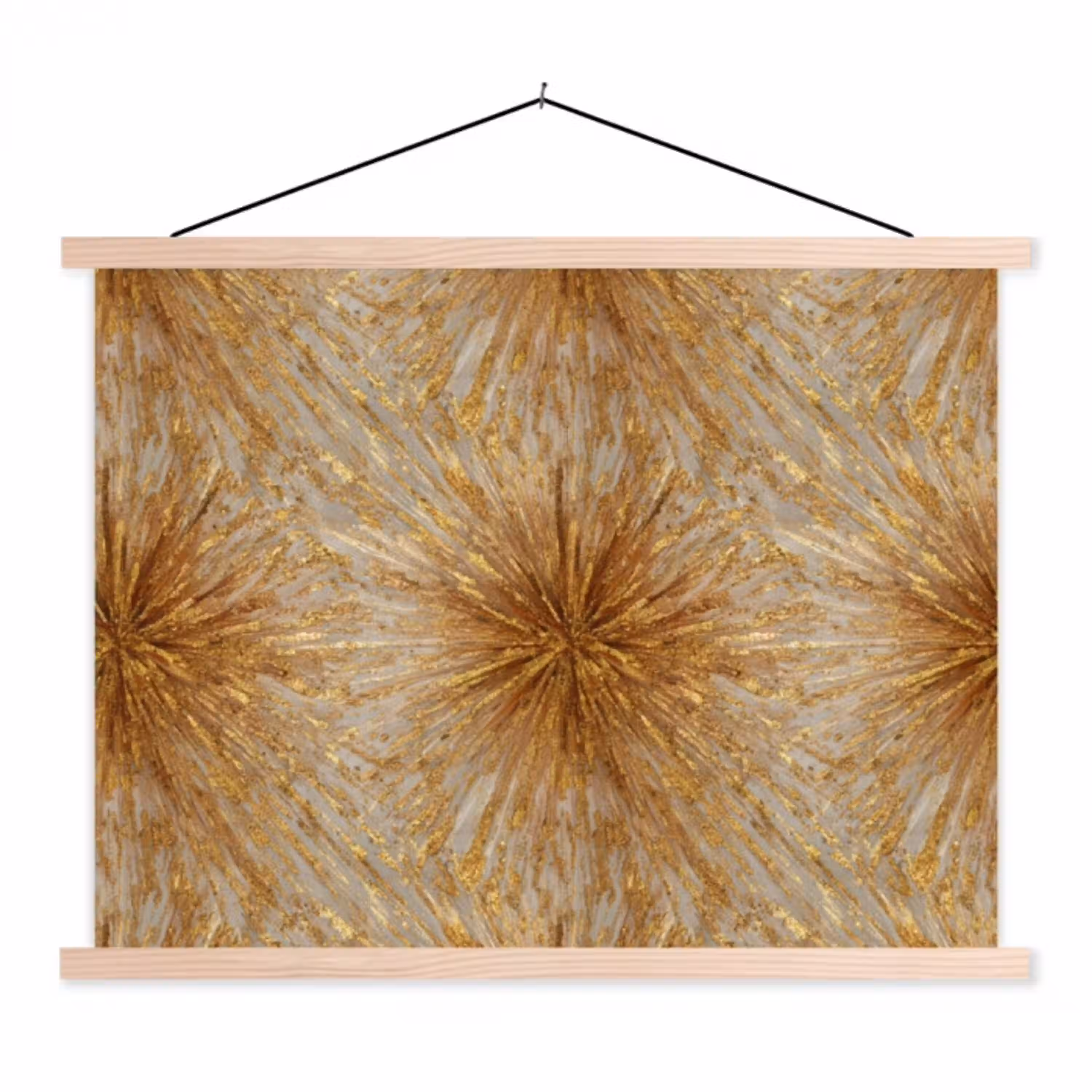 Explosie - Abstract - Goud - Wit textielposter latten blank klein 122 -3d