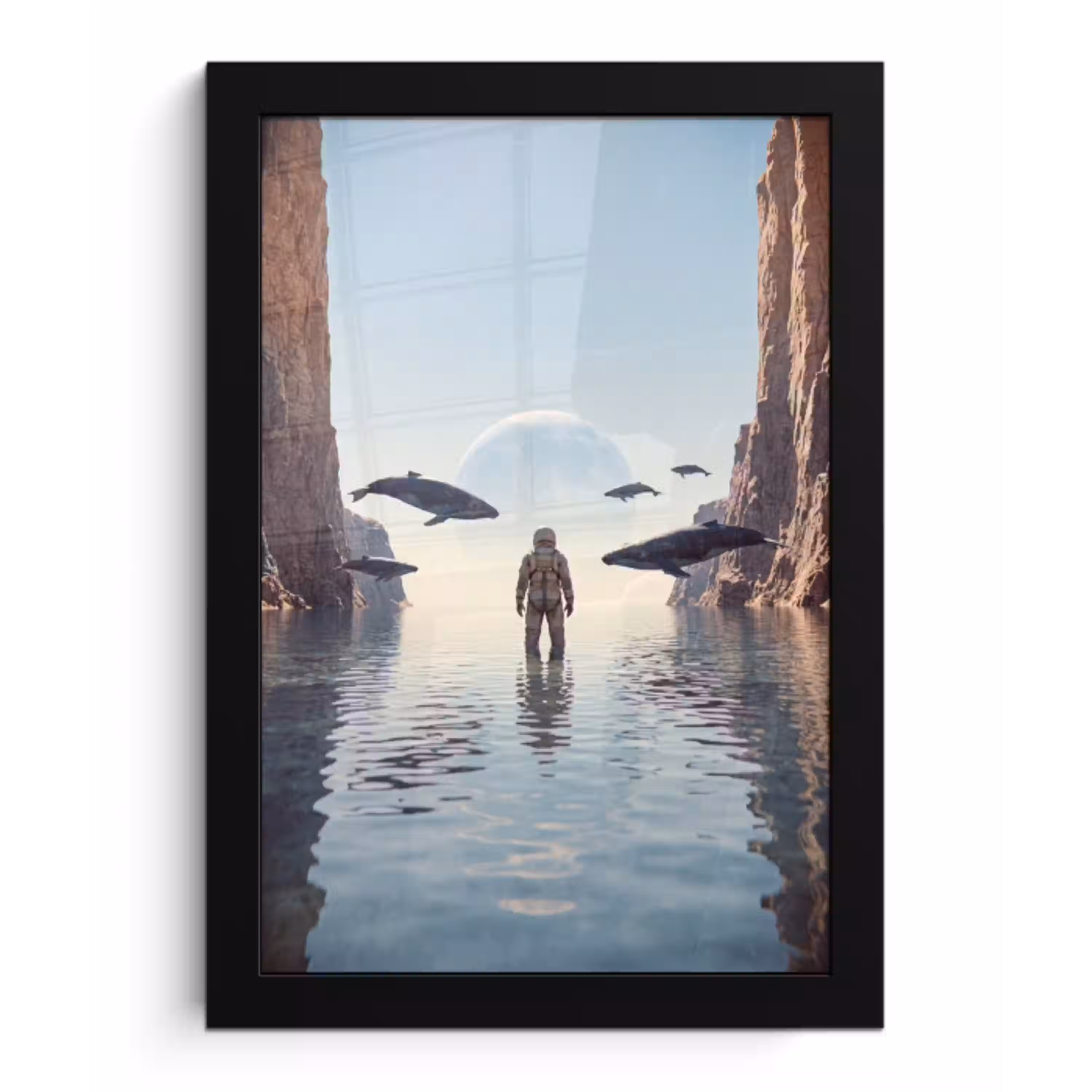 Ruimtevaarder - Walvis - Fantasie fotolijst zwart zonder passe partout klein -3d