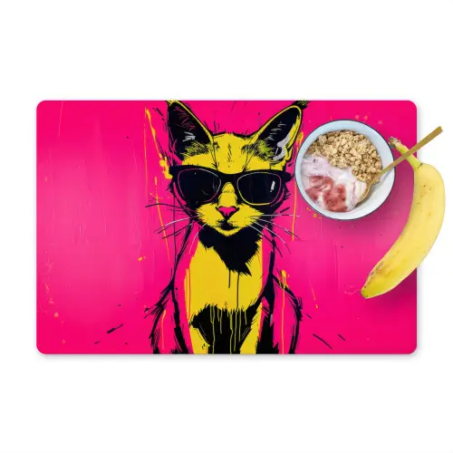 Kat - Art - Zonnebril - Roze Placemat vinyl groot -zzzproduct_Kitchenyeah-website