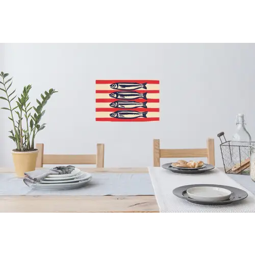 Sardines - Rood en beige strepen Muursticker klein -eettafel