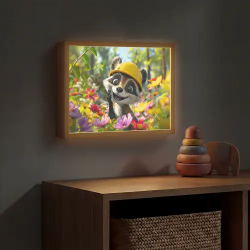 Wasbeer  - Natuur - Bloemen - Bouwhelm Light Box met batterij (Wandlamp kind) middel -sfeer5_kind