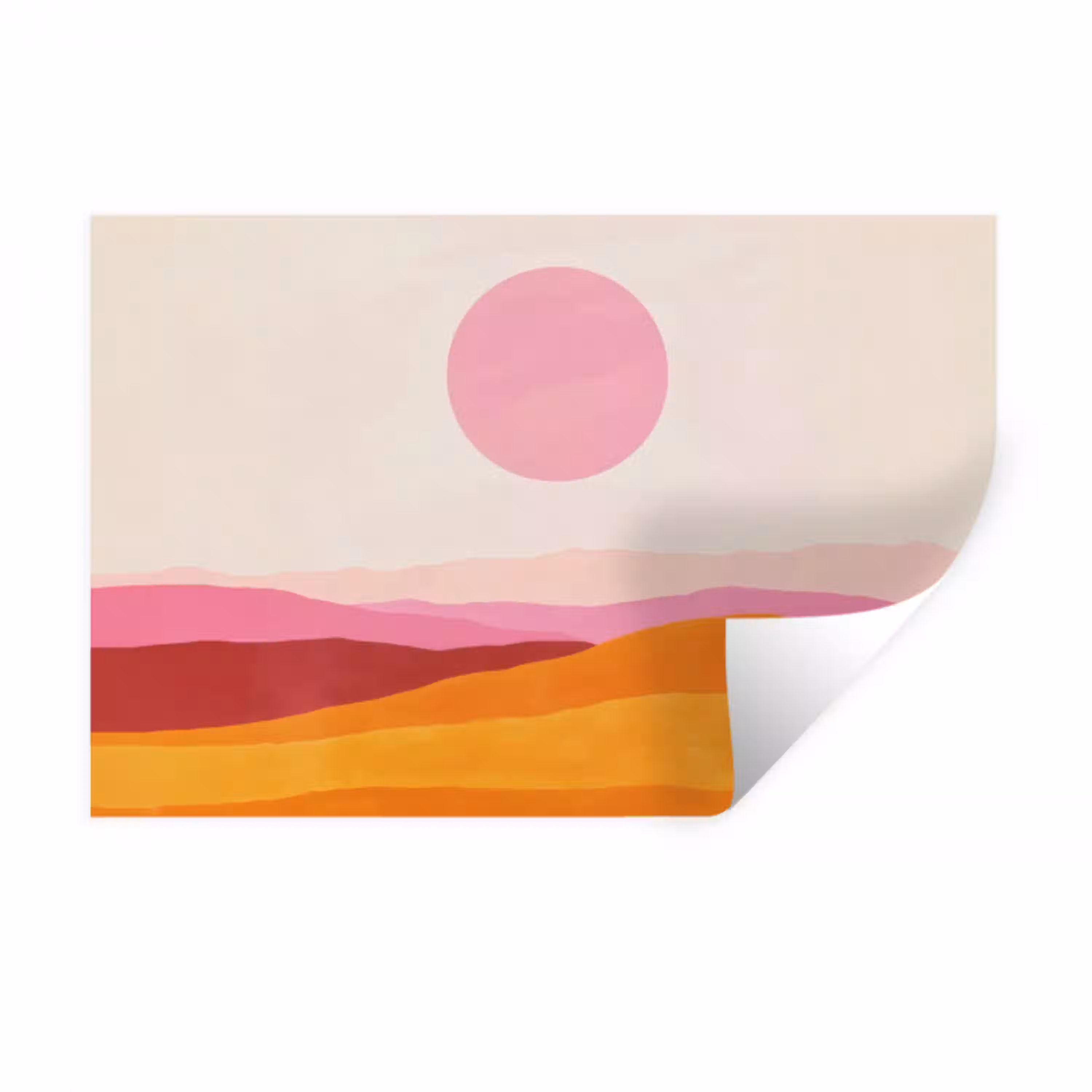 Heuvels - Oranje - Zon - Abstract Muursticker klein -3d