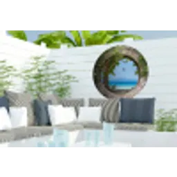Strand - Doorkijk - Tropisch -  Strandstoel Wandcirkel tuinposter met ringen klein -buiten2