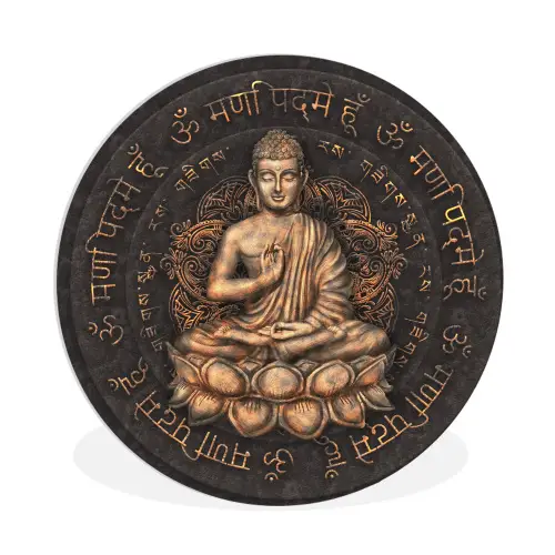 Boeddha - Mantra - Meditatie - Spiritueel - Koper Wandcirkel kunststof plaat 5mm dik klein -3d