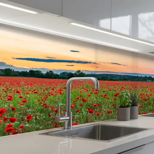 Klaprozen - Landschap - Rood - Bloemen keuken achterwand 2 middel -3d_schuin