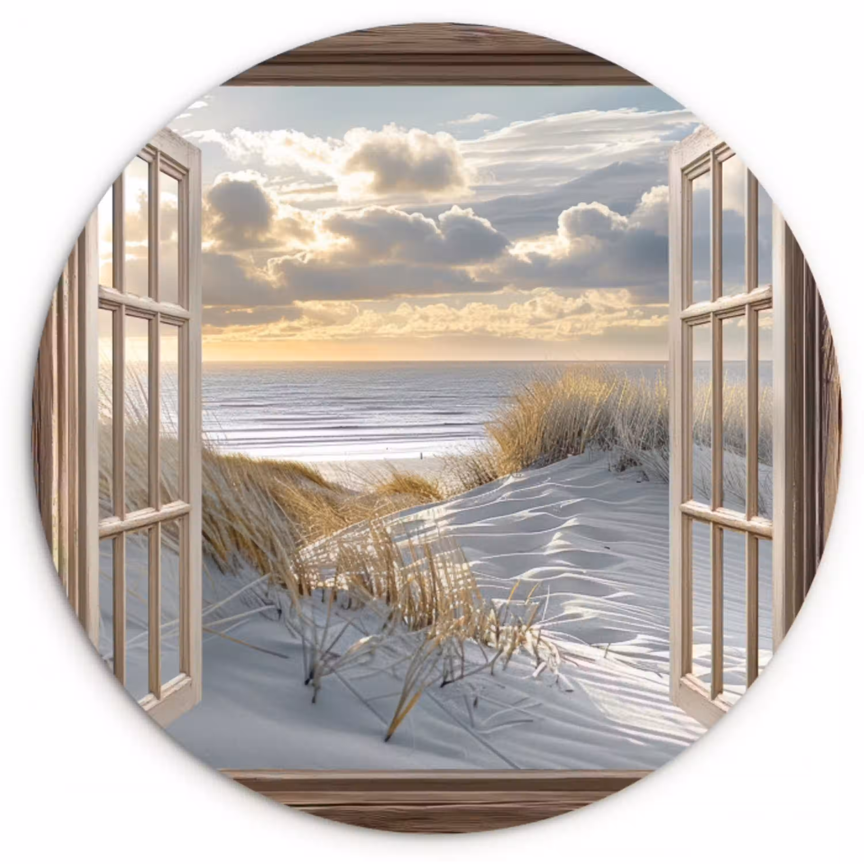 Doorkijk - Strand - Duinen - Zee - Natuur Wandcirkel plexiglas klein -3d
