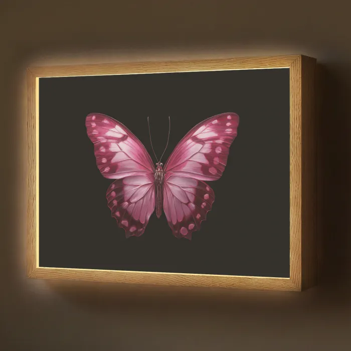 Vlinder - Fuchsia - Grafisch Light Box met batterij (Wandlamp) middel -z3d_website