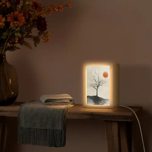 Boom - Zon - Modern - Landschap Light Box met kabel (Tafellamp) klein -sfeer4