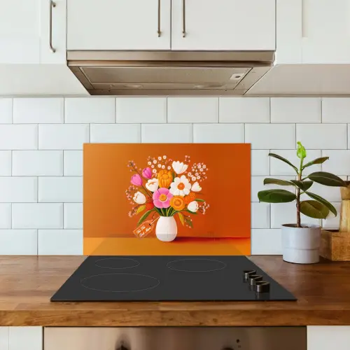 Vaas - Bloemen - Oranje keuken achterwand spatscherm klein -sfeer2
