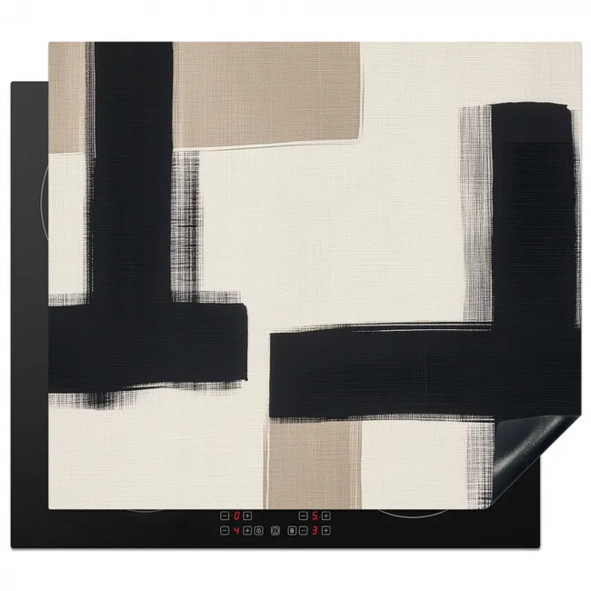 Zwart - Abstract - Japandi Inductie beschermer vinyl 3mm middel -3d