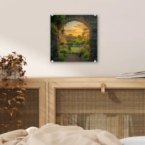 Poort - Planten - Zonsondergang plexiglas 5mm klein -sfeer4