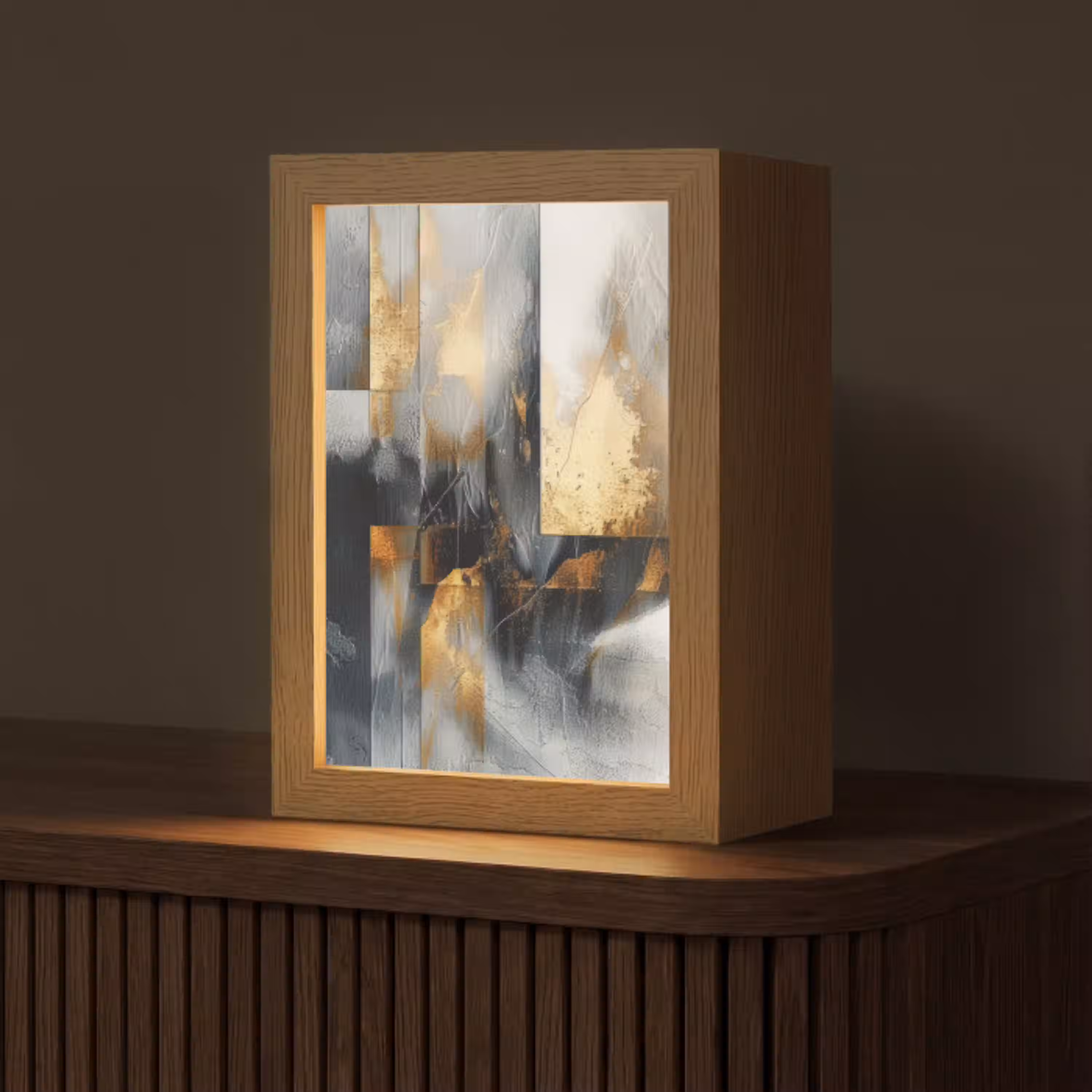 Kunst - Goud - Zilver - Abstract Light Box met kabel (Tafellamp) klein -z3d_website