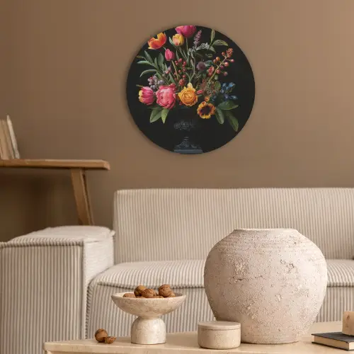 Tulpen - Bessen - Boeket - Vaas Akoestische PET Vilt - Rond klein -sfeer1
