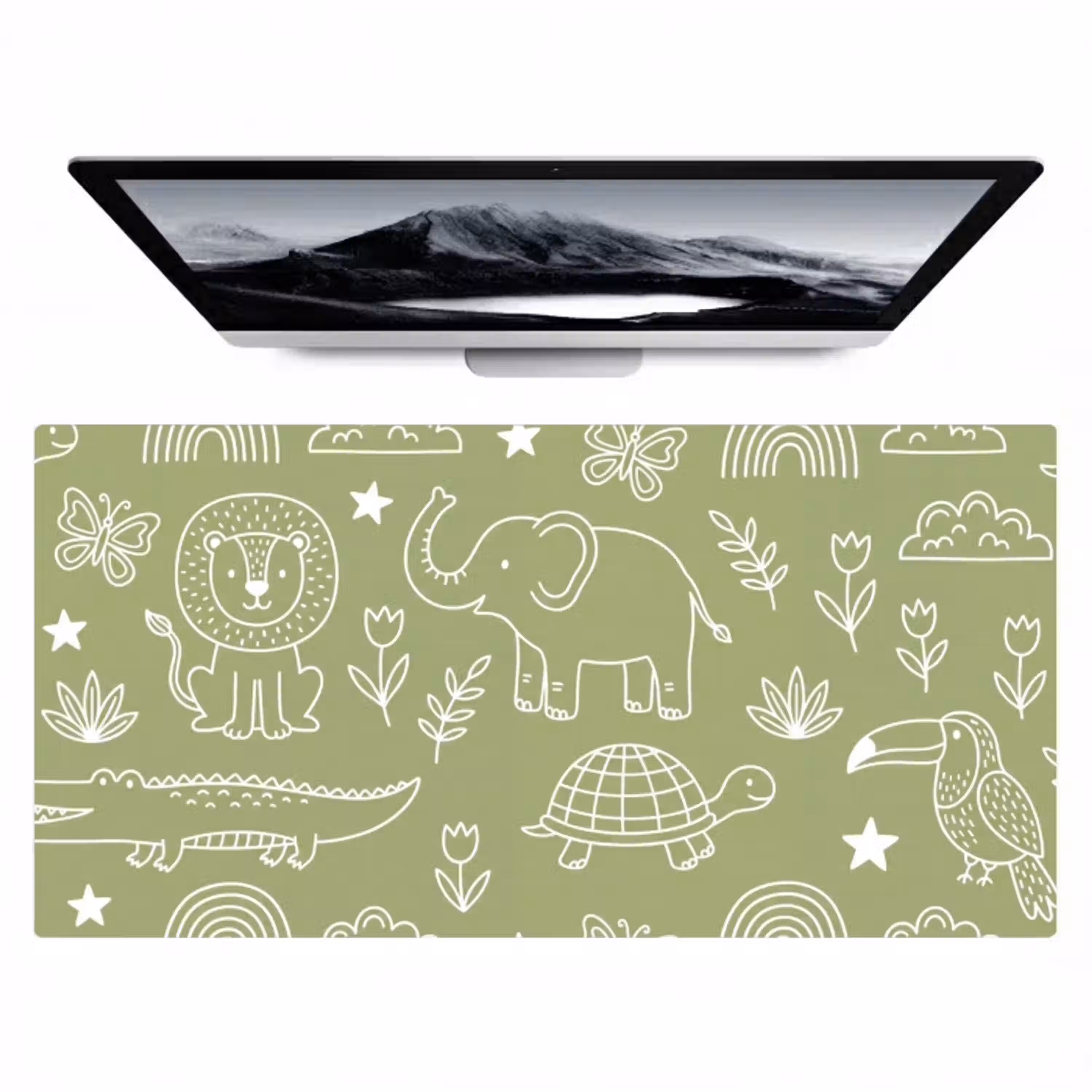 Dieren - Patroon - Illustratie - Natuur - Groen Muismat XXL klein -zzz3d