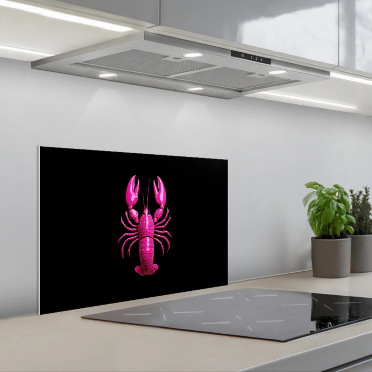 Kreeft - Fel roze keuken achterwand spatscherm klein -3d_schuin
