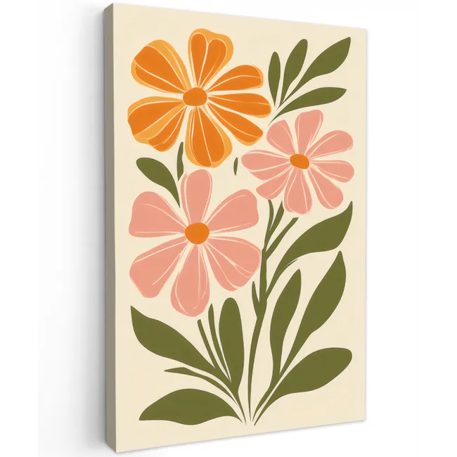 Minimalistisch - Bloemen - Bladeren - Roze canvas 2cm klein -z3d