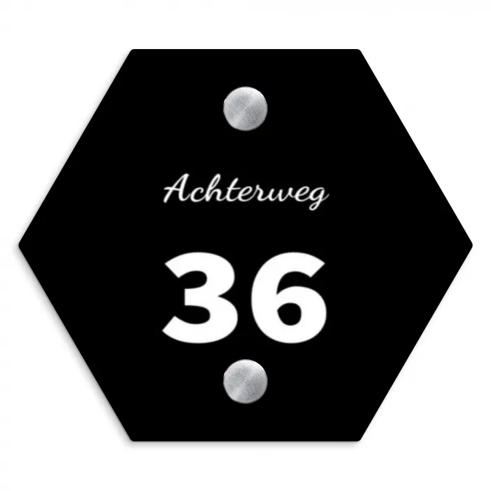 Effen - Zwart - Klassiek Naambord Hexagon klein -3d