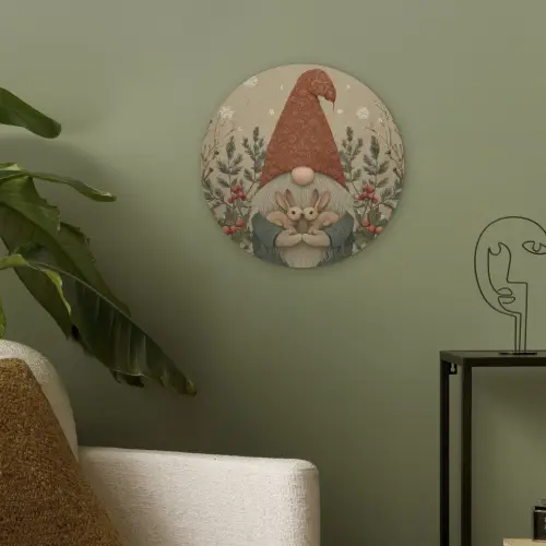 Kerstgnome - Konijntjes - Kleurrijk Akoestische PET Vilt - Rond klein -sfeer2