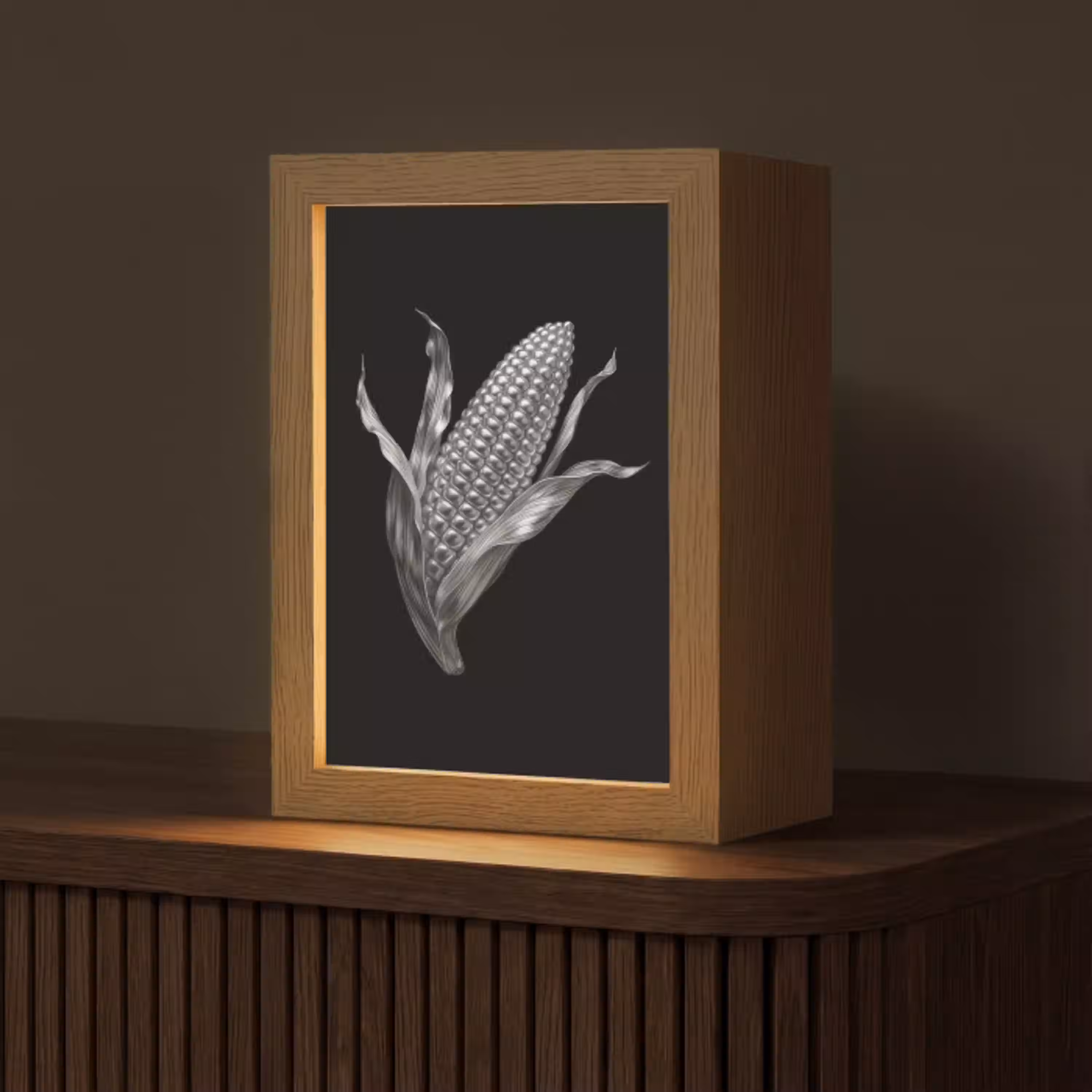 Maïskolf - Glanzend metaal - Elegant Light Box met kabel (Tafellamp) klein -z3d_website