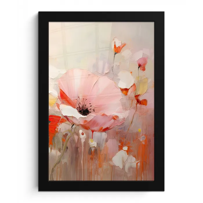 Bloemen - Watercolor - Roze - Abstract - Kunst fotolijst zwart zonder passe partout klein -3d