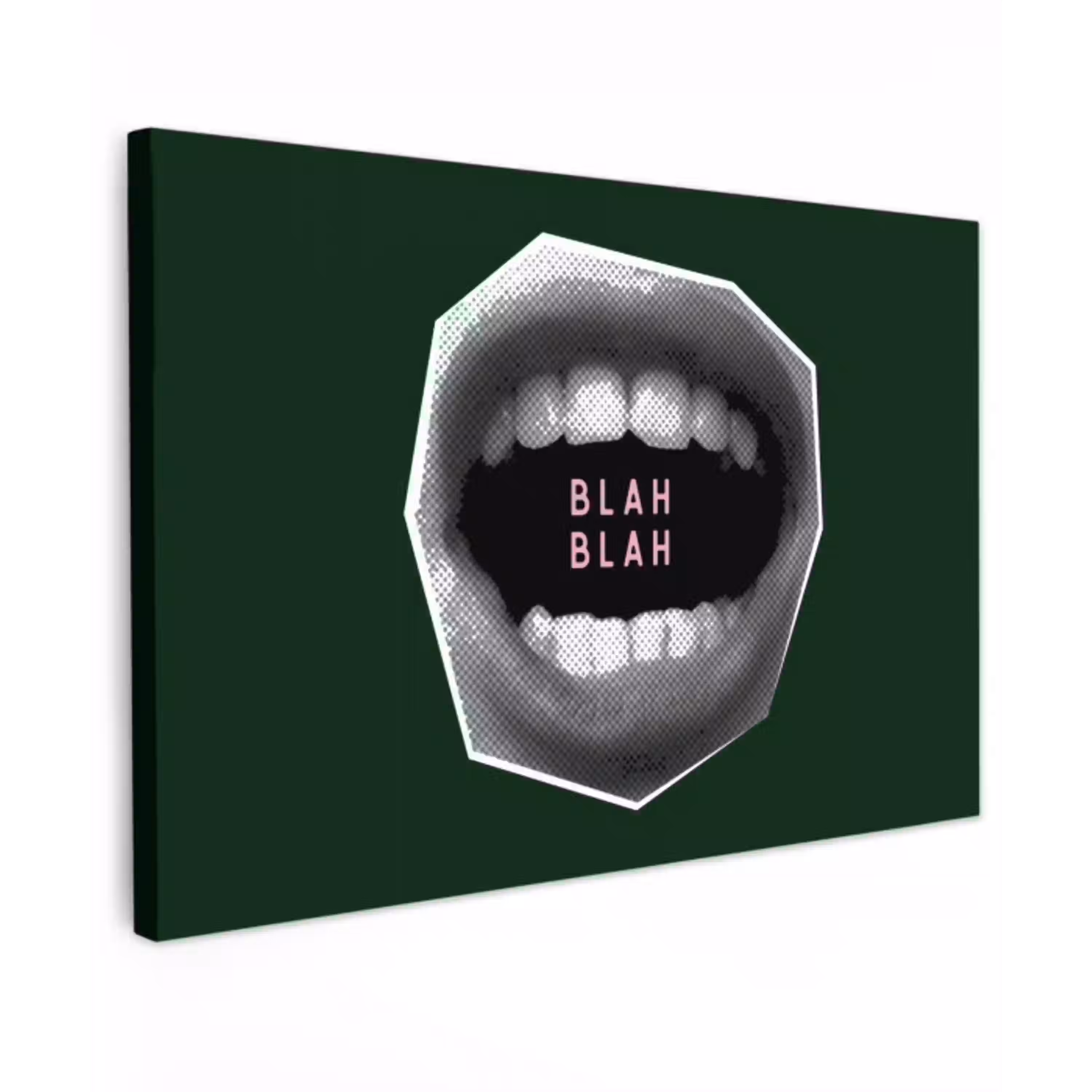 Mond - Groen - Illustratie - BLAH BLAH Tuinposter op houten frame 2 cm dik klein -3d
