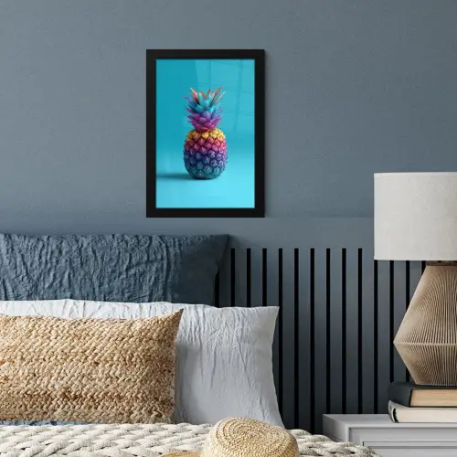 Ananas - Regenboog - Blauw - Popart fotolijst zwart zonder passe partout klein -sfeer3