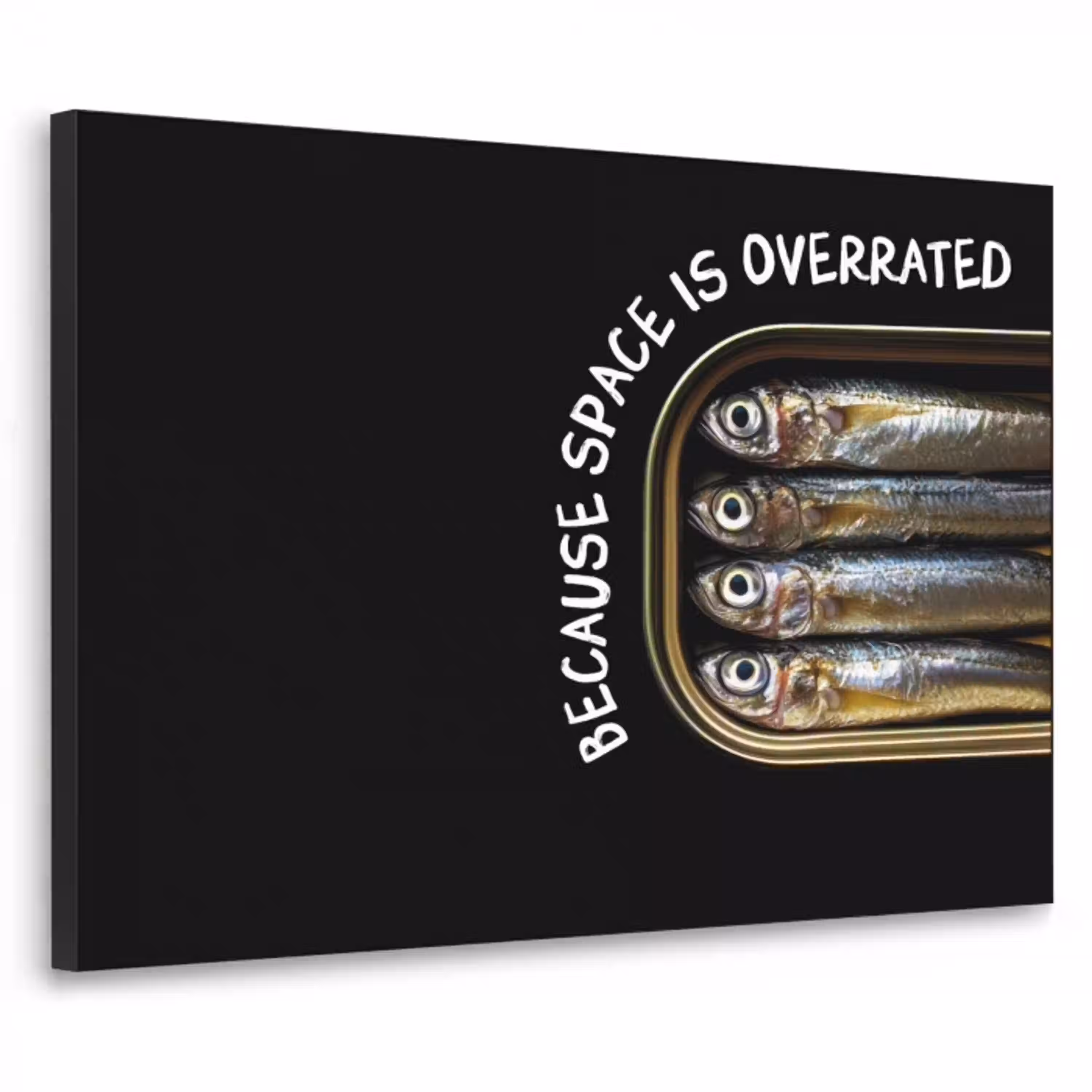 Sardines - Tekst - Vis - Blik Textielframe - compleet frame klein -3d