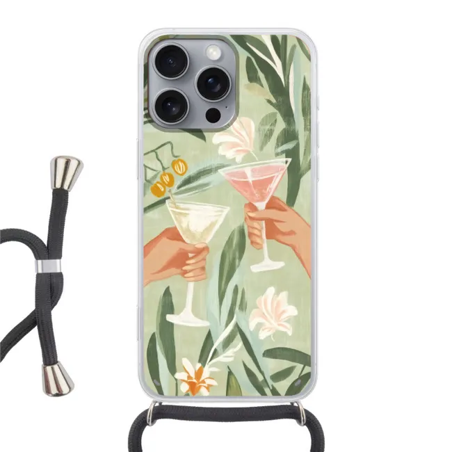 Telefoonhoesje met koord - Glazen - Proosten - Bladeren - Groen