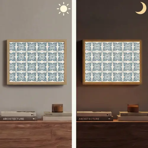 Dessin - Tegel - Blauw Light Box met batterij (Wandlamp) middel 907 -sfeer3