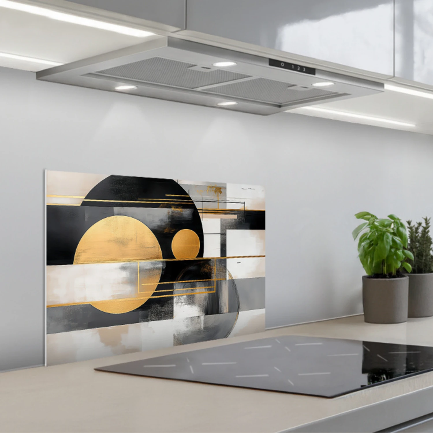Abstract - Goud - Zilver - Vormen - Aesthetic - Modern keuken achterwand spatscherm klein -3d_schuin