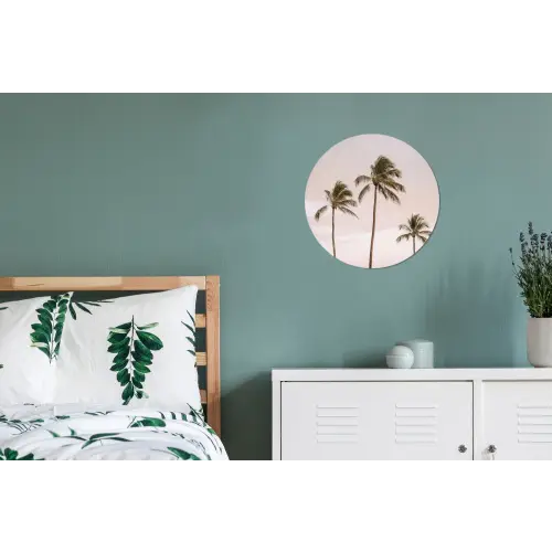 Palmbomen - Zonsondergang - Roze Wandcirkel aluminium klein -slaapkamer