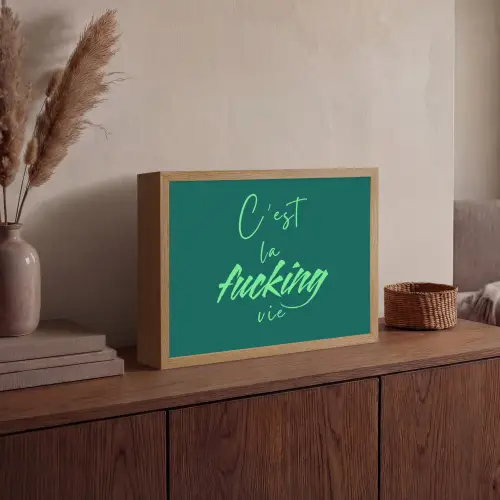 c'est la fucking vie - Groen - Handgeschreven Light Box met batterij (Wandlamp) middel -sfeer2