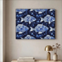 Vissen - Bloemen - Blauw Textielframe zwart klein 947 -sfeer2