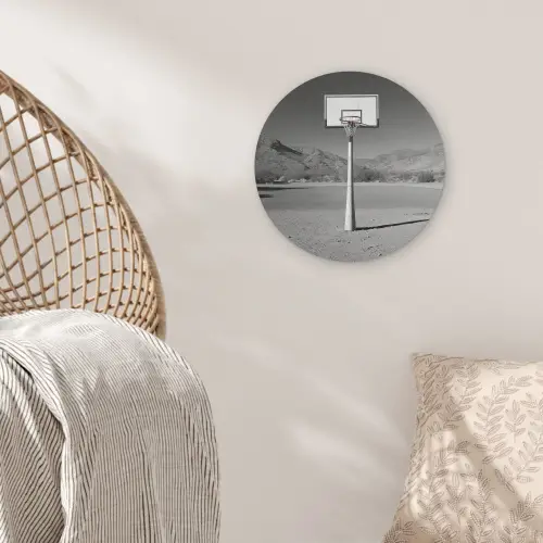 Basketbalpaal - Landschap - Zand - Wit Akoestische PET Vilt - Rond klein -sfeer4