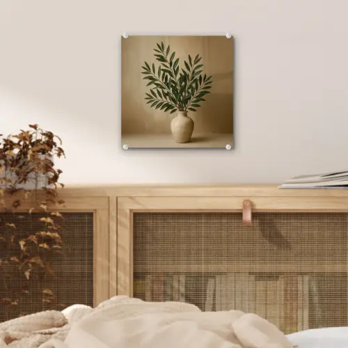 Vaas - Olijftakken - Bladeren - Beige plexiglas 5mm klein -sfeer4